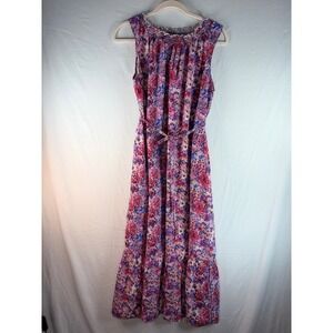 Motherhood Maternity Floral Maxi Dress Pink‎ Purple Sleeveless Smocked Tiered M